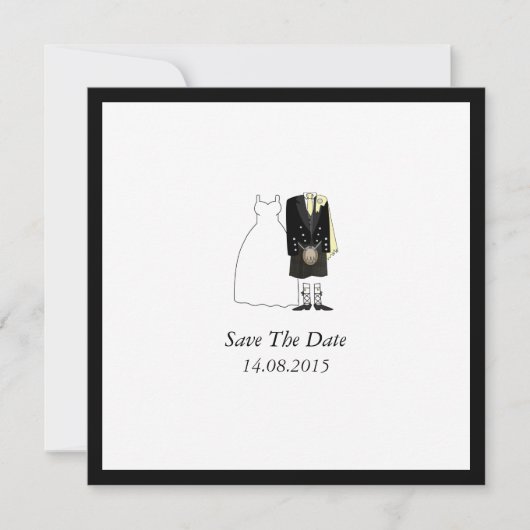 Scottish Kilt Bride & Groom Save the Date - yellow (Voorkant)