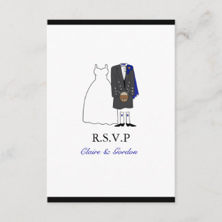 Scottish Kilt Bride & Groom Wedding RSVP - blauw