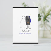 Scottish Kilt Bride & Groom Wedding RSVP - blauw (Staand voorkant)