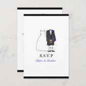 Scottish Kilt Bride & Groom Wedding RSVP - blauw (Voorkant / Achterkant)