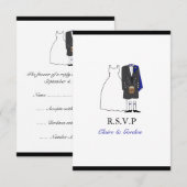 Scottish Kilt Bride & Groom Wedding RSVP - blauw Kaartje (Voorkant / Achterkant)