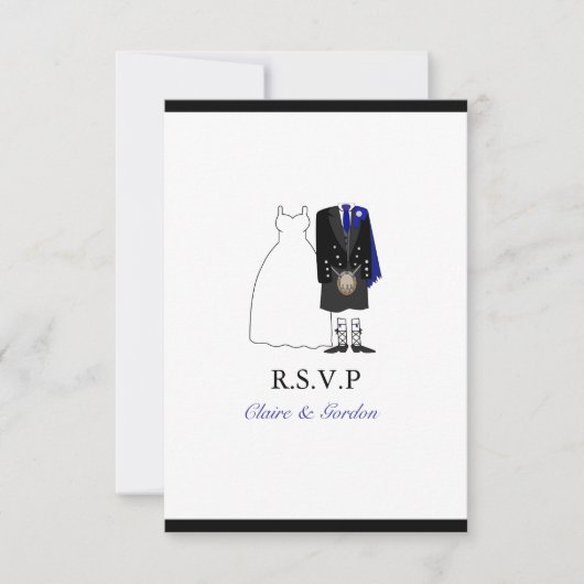 Scottish Kilt Bride & Groom Wedding RSVP - Blue (Voorkant)