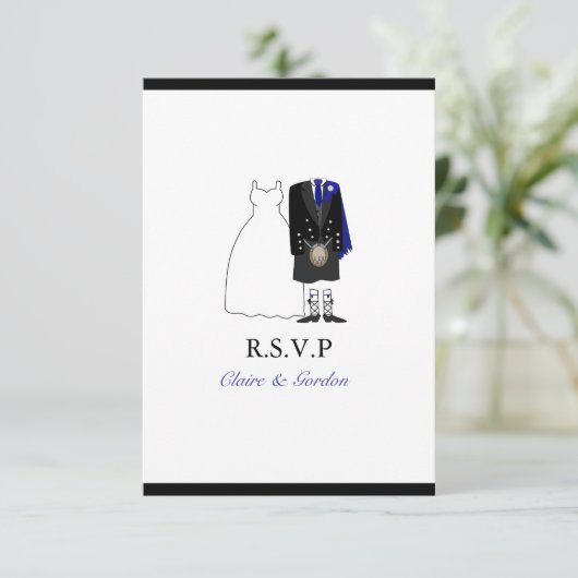 Scottish Kilt Bride & Groom Wedding RSVP - Blue (Staand voorkant)