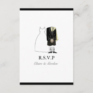 Scottish Kilt Bride & Groom Wedding RSVP - geel