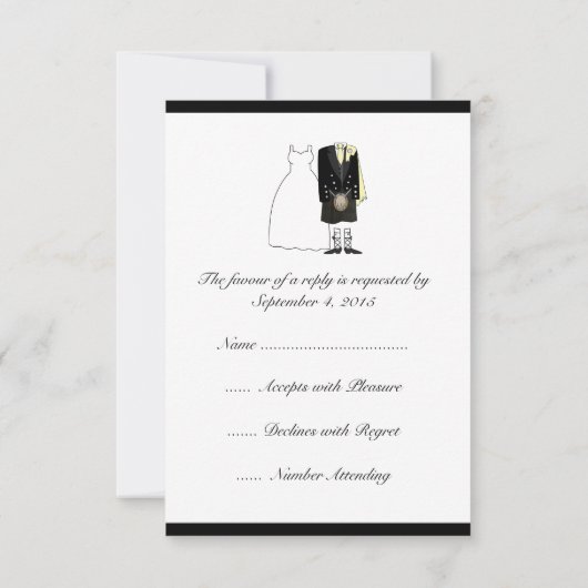 Scottish Kilt Bride & Groom Wedding RSVP - geel (Achterkant)