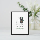 Scottish Kilt Bride & Groom Wedding RSVP-green RSVP Kaartje (Staand voorkant)