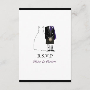 Scottish Kilt Bride & Groom Wedding RSVP - paars