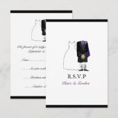 Scottish Kilt Bride & Groom Wedding RSVP - paars (Voorkant / Achterkant)