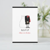 Scottish Kilt Bride & Groom Wedding RSVP - rood Kaartje (Staand voorkant)