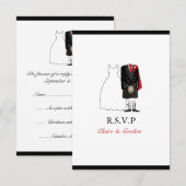 Scottish Kilt Bride & Groom Wedding RSVP - rood Kaartje (Voorkant / Achterkant)