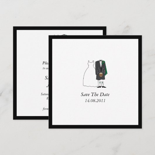 Scottish Kilt Bride & Groom Wedding Save the Date (Voorkant / Achterkant)