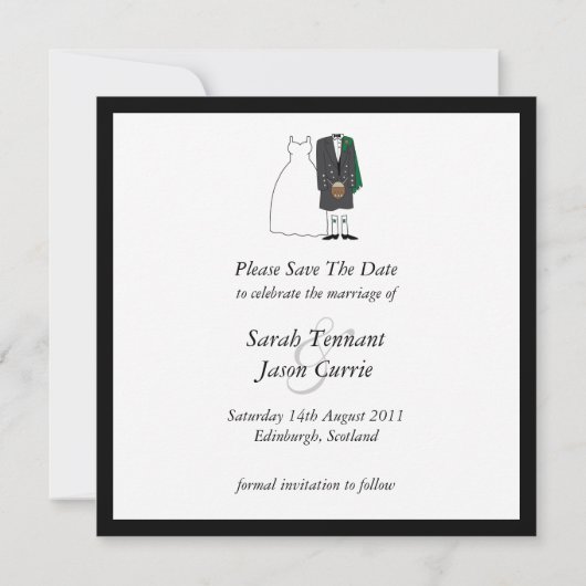 Scottish Kilt Bride & Groom Wedding Save the Date (Achterkant)