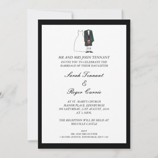 Scottish Kilt Wedding Invitation - Green Kaart (Achterkant)