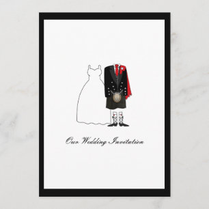Scottish Kilt Wedding Invitation - Red Kaart