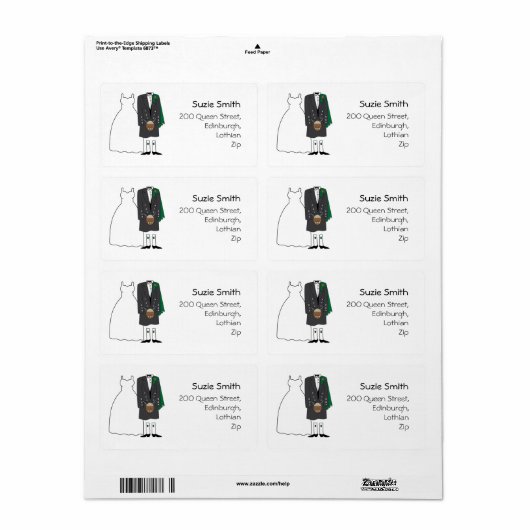 Scottish Kilt Wedding Return Address Labels (Full Sheet)