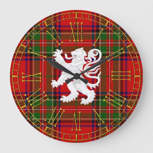 Scottish Lion Rampant over Tartan Grote Klok (Voorkant)