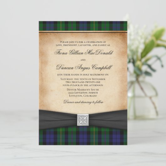 Scottish MacBride Tartan Wedding Invitation Kaart (Staand voorkant)