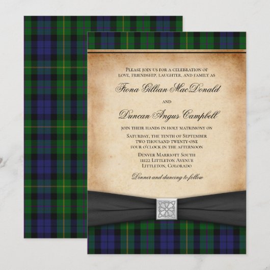Scottish MacBride Tartan Wedding Invitation Kaart (Voorkant / Achterkant)