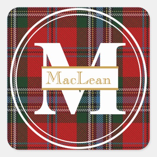 Scottish MacLean Tartan Gold Monogram Name Sticker (Voorkant)