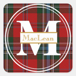 Scottish MacLean Tartan Gold Monogram Name Sticker