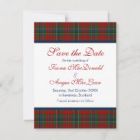 Scottish MacLean Tartan Wedding Save the Date Kaar