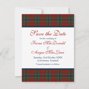 Scottish MacLean Tartan Wedding Save the Date Kaar