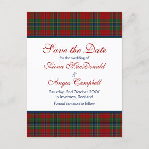 Scottish McLean MacLean Tartan Wedding Save a Date Aankondigingskaart