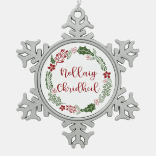 Scottish Merry Kerstmis Wreath, Nollaig Chridheil Tin Sneeuwvlok Ornament