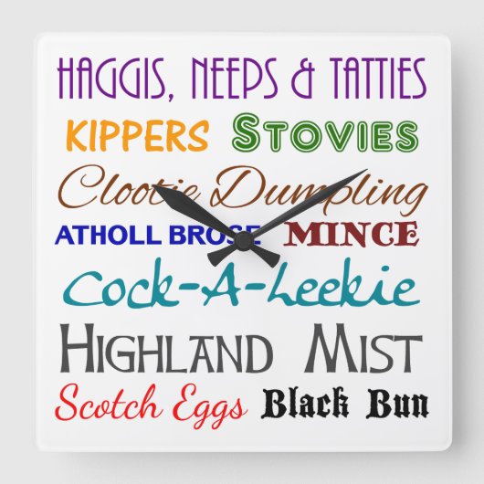 Scottish Nosh - Scotland Food Wall Clock Vierkante Klok (Voorkant)