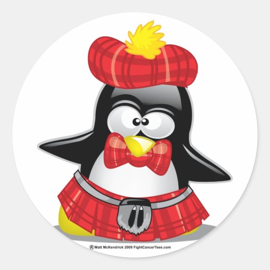 Scottish Penguin Red Ronde Sticker (Voorkant)