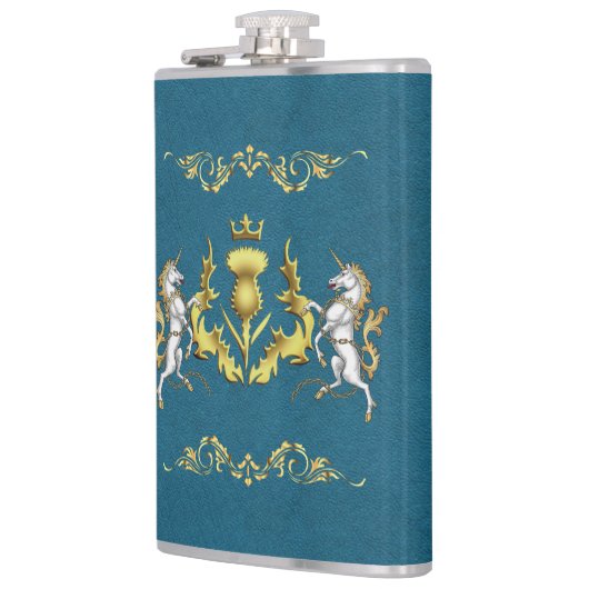 Scottish Personalized Gold Thistle Blue Heupfles (Links)