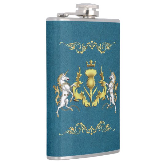 Scottish Personalized Gold Thistle Blue Heupfles (Rechts)
