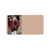 Scottish piper close-up, traditioneel Schots cadea Etiket (Voorkant)