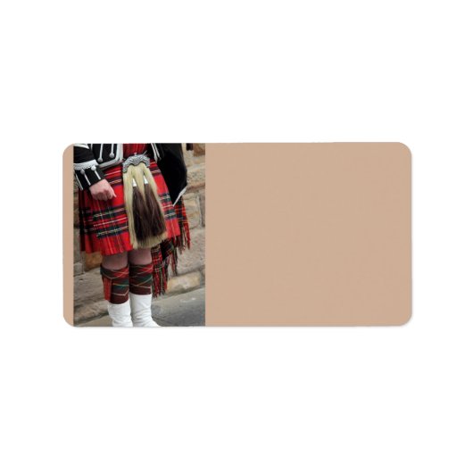 Scottish piper close-up, traditioneel Schots cadea Etiket (Voorkant)