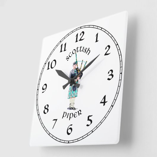 Scottish Piper - Turquoise Pset Vierkante Klok (Hoek)