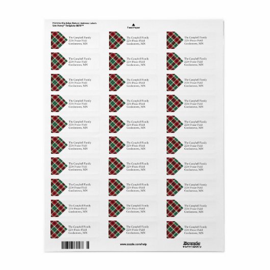 Scottish Plaid Return Address Label (Full Sheet)