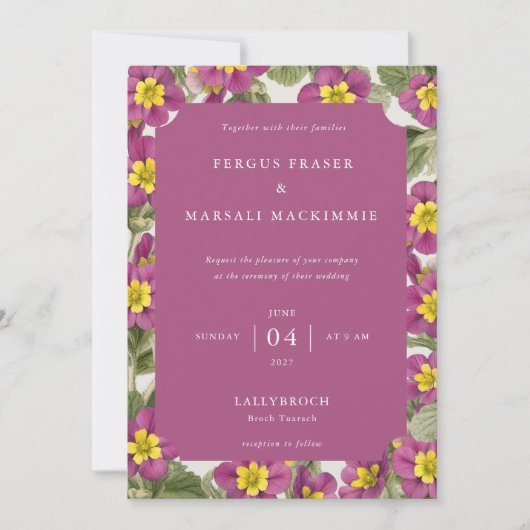 Scottish Primrose Botanical Pattern Invitation Kaart (Voorkant)