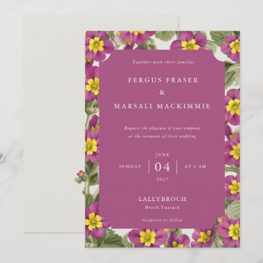 Scottish Primrose Botanical Pattern Invitation Kaart (Voorkant / Achterkant)