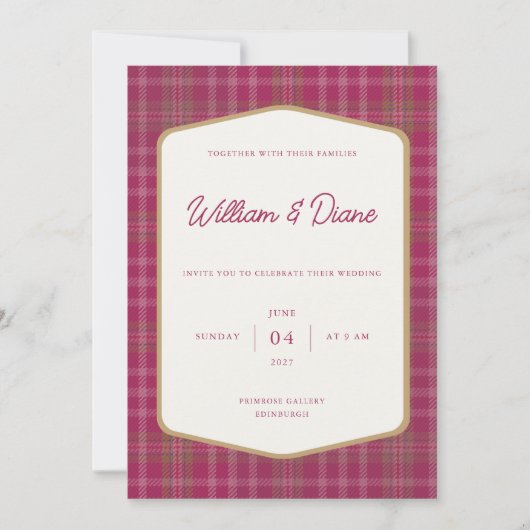 Scottish Primrose Tartan Invitation Kaart (Voorkant)