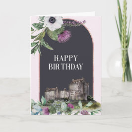 Scottish Purple Flowers Castle Birthday Kaart