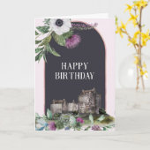 Scottish Purple Flowers Castle Birthday Kaart (Gele Bloem)