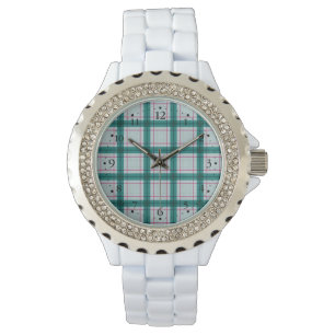 Scottish Red Green White Tartan Horloge