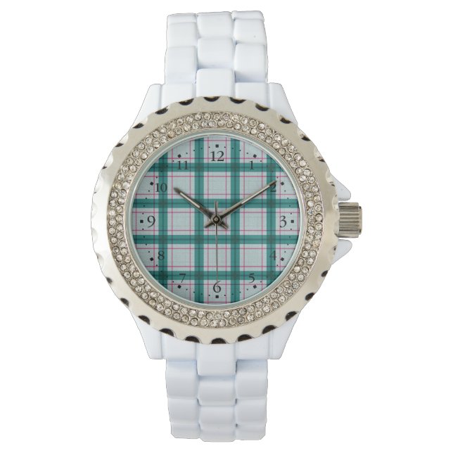 Scottish Red Green White Tartan Horloge (Voorkant)