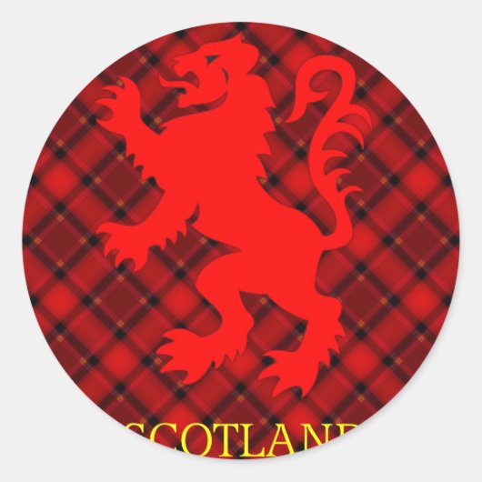 Scottish Red Lion Rampant op Tartan Ronde Sticker (Voorkant)