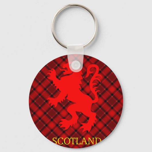 Scottish Red Lion Rampant op Tartan Sleutelhanger (Voorkant)