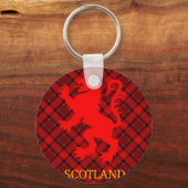 Scottish Red Lion Rampant op Tartan Sleutelhanger (Voorkant)