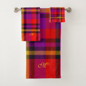 Scottish Red Paars Oranje Tartan Pset Pattern Bad Handdoek (Insitu)