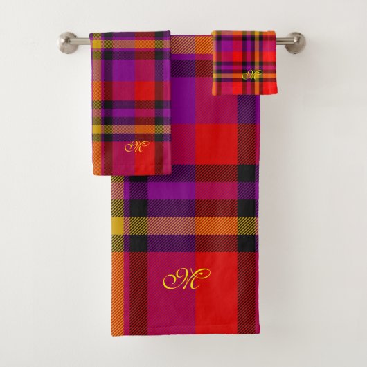 Scottish Red Paars Oranje Tartan Pset Pattern Bad Handdoek (Insitu)