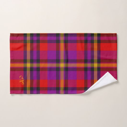 Scottish Red Paars Oranje Tartan Pset Pattern Bad Handdoek (Handdoek)