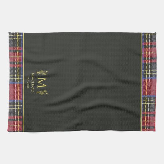 Scottish Red Tartan Gepersonaliseerde Aangepaste N Theedoek (Horizontaal)